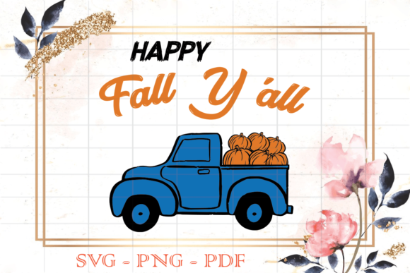 Happy Fall Yall Blue Pumpkins Truck SVG