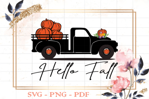 Hello Fall Black Pumpkins Truck SVG
